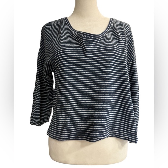 Madewell Tops - Madewell Blue and White Striped Crop 3/4 length sleeve XS